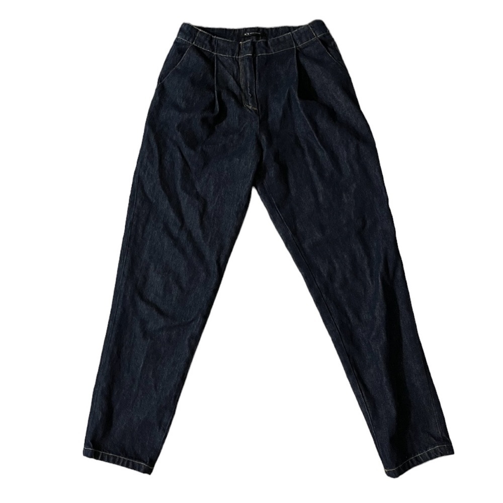 Armani Exchange Womens Pleated Waist Jeans Size 2 Dark Blue Tapered Leg